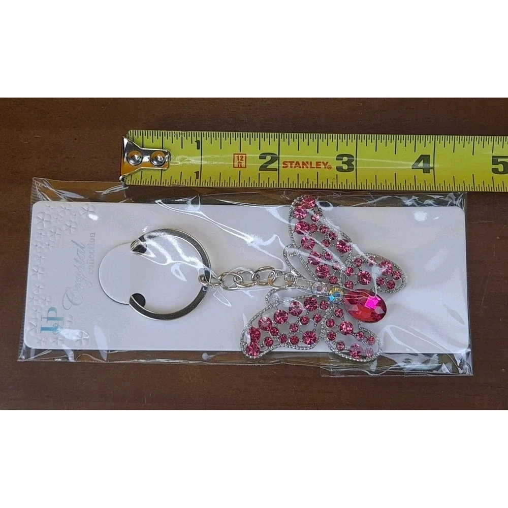 NIP Crystal‎ Collection Pink Crystal Butterfly Silver Tone Keychain Backpack
